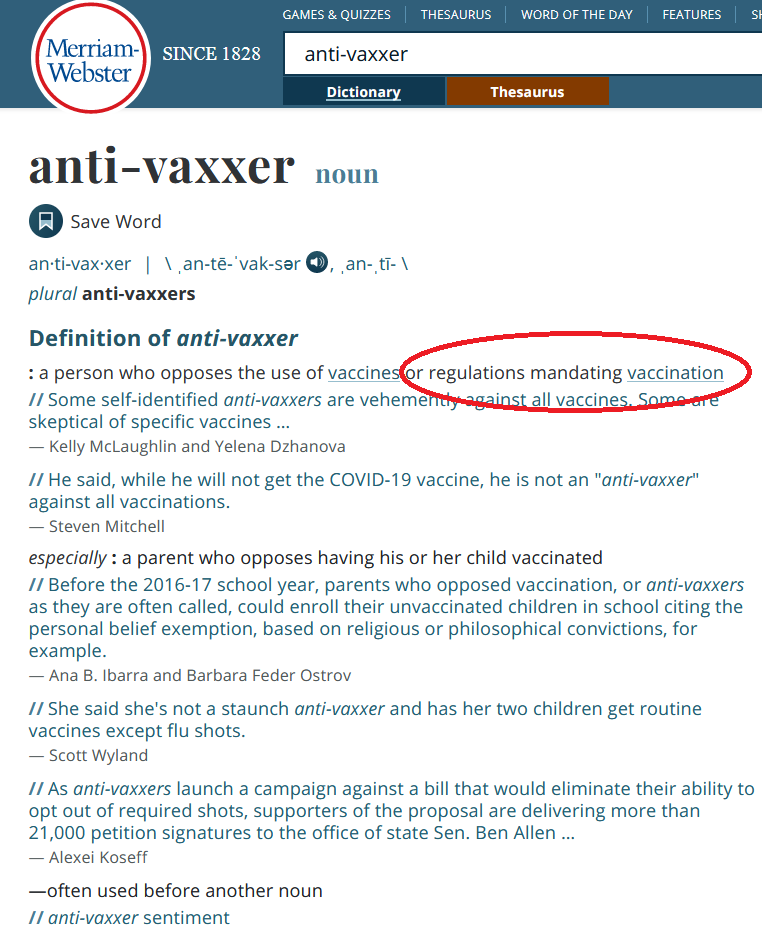 Merriam-Webster definition of anti-vaxxer